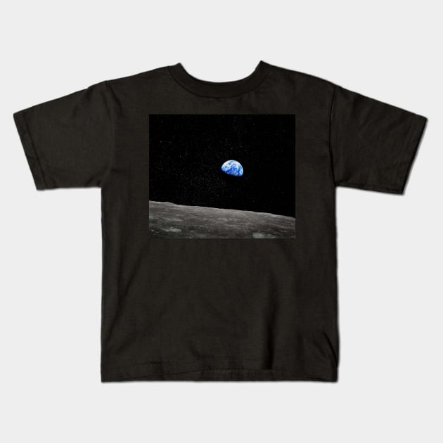 Earthrise Over the Lunar Surface Enhanced Kids T-Shirt by tiokvadrat